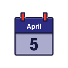 April 5, Calendar icon. Day, month. Meeting appointment time. Event schedule date. Flat vector illustration.	