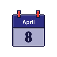April 8, Calendar icon. Day, month. Meeting appointment time. Event schedule date. Flat vector illustration.	