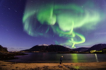 aurora borealis over the sea
