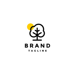Simple Tree Icon Logo Design. Tree Icon outline design And Yellow Circle Accents.