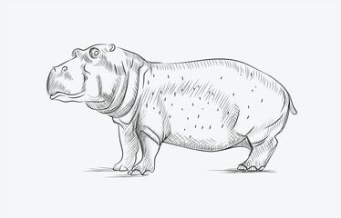 Hand Drawn sketch of Hippo vector illustration on white background