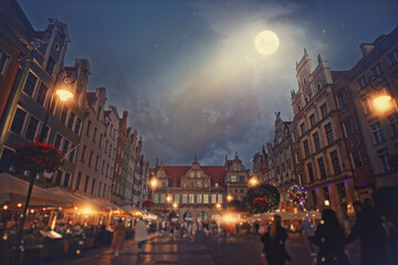 Fototapeta na wymiar night view of the old town in Gdansk, Poland