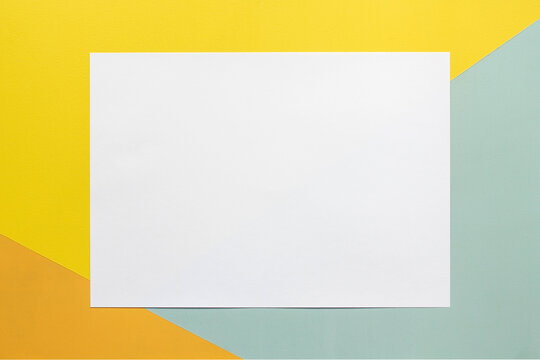 blank white sheet of paper on a colorful child's desk for drawing, coloring, homework or painting mock up background