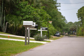 Typical american outdoors mail box on suburban street side