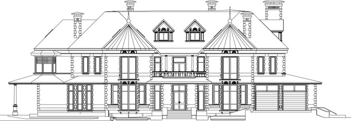 Vector sketch of classic old wooden house design illustration.