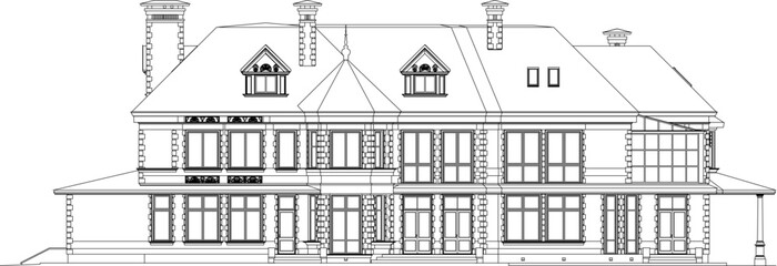 Vector sketch of classic old wooden house design illustration