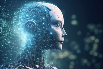 Obraz premium Robot, Machine, Cyborg, Droid, Android, artificial intelligence, AI, computer, chatGPT, technology, internet, technology, advanced, digital, circuit, futuristic, network, light, communication, inform