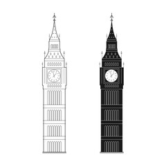 Fototapeta na wymiar Big Ben icon. London symbol. Tower with clock. UK landmark design. Vector illustration.