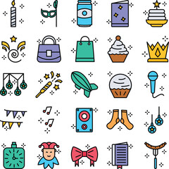 Party and celebration icons set, party vector icons, party icons pack, new year icons pack, event icons set, celebration icons set, vector icons set, icons set, party fill color icons pack