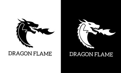 dragon head logo template is breathing fire