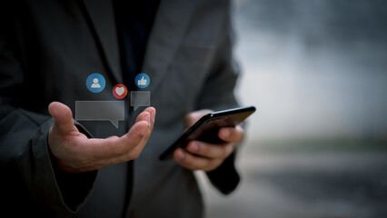 Man using smart phone. The concept of living on vacation and playing social media. Social Distancing ,Working From Home concept.Social media and digital online concept.