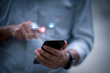 Man using smart phone. The concept of living on vacation and playing social media. Social Distancing ,Working From Home concept.Social media and digital online concept.