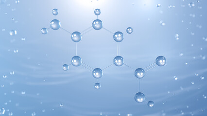 vitamin b10 molecular structure, 3d model molecule, 4-aminobenzoic acid, structural chemical formula view from a microscope