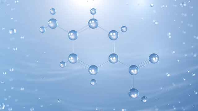 vitamin b10 molecular structure, 3d model molecule, 4-aminobenzoic acid, structural chemical formula view from a microscope
