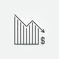Falling Dollar Chart vector Devaluation and Financial Crisis concept line icon
