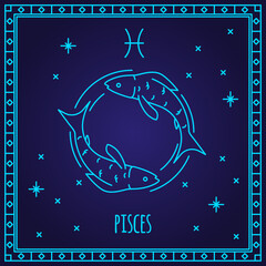 Pisces zodiac sign. Astrological horoscope symbol. Vector illustration.