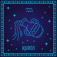 Aquarius zodiac sign. Astrological horoscope symbol. Constellations vector illustration.