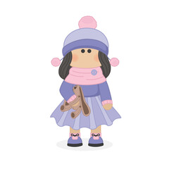 Handmade doll in tilde style. Coloring. The illustration can be used as an emblem for needlewomen, a logo, a print on a T-shirt, an interior picture