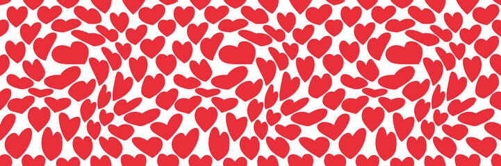Groovy Pattern with Red Hearts on White Background in Retro Style. Hippie Psychedelic Seamless Pattern for Valentine's Day. Abstract Vector Trippy Art Print. Funky Texture in 60s 70s Cartoon Style