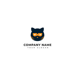Cute Cat ninja logo vector design template