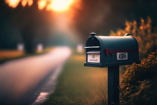 grey mailbox with nature blur background, Generative Ai