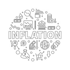 Inflation vector round banner - Hyperinflation thin line vector illustration