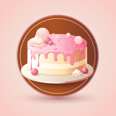 Cartoon pink cake. For birthdays or weddings. Vector