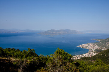 Fototapeta na wymiar Panoramic aerial view of cape and Kamena Vourla town a tourist destination in Greece