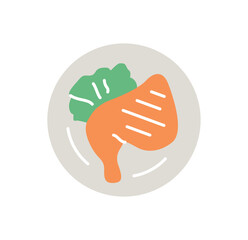 Chicken meat color icon. Proteins and carbohydrates, meat with greens, natural and organic products. Healthy eating and proper nutrition. Cartoon flat vector illustration