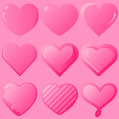 Valentine hearts vector illustration. Valentine's day symbol icon. Shiny pink love heart graphic resource design. Set of valentine heart collection