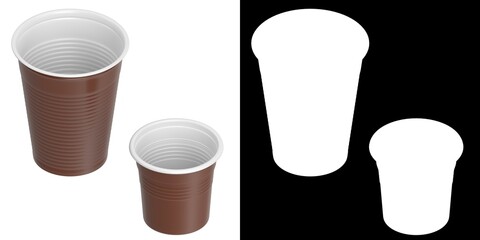 3D rendering illustration of a couple of coffee plastic cups