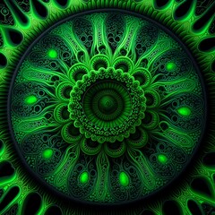 Neon Green 3D Detailed Close-Up Stitched Mandalas