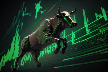Obraz na płótnie Canvas Bull stock market trading investment stick graph. Finance and economy concept. Generative AI