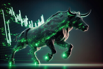 Obraz premium Bull stock market trading investment stick graph. Finance and economy concept. Generative AI