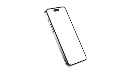 iPhone 14 pro Max on isolated white background. White mockup screen. Silver color.