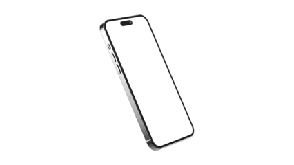 iPhone 14 pro Max on isolated white background. White mockup screen. Silver color.