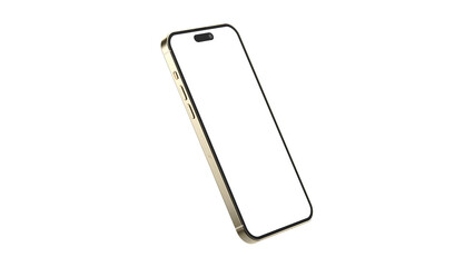 iPhone 14 pro Max on isolated white background. White mockup screen. Gold color.