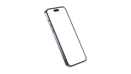 iPhone 14 pro Max on isolated white background. White mockup screen. Deep Purpul color.