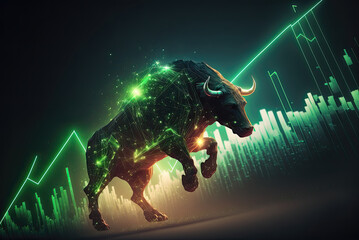Bull stock market trading investment stick graph. Finance and economy concept. Generative AI