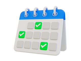 3d minimal calendar with check marks. Life management concept. 3d illustration.	