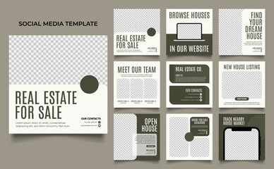 social media template banner house architecture service promotion. fully editable instagram and facebook square post frame puzzle organic sale poster