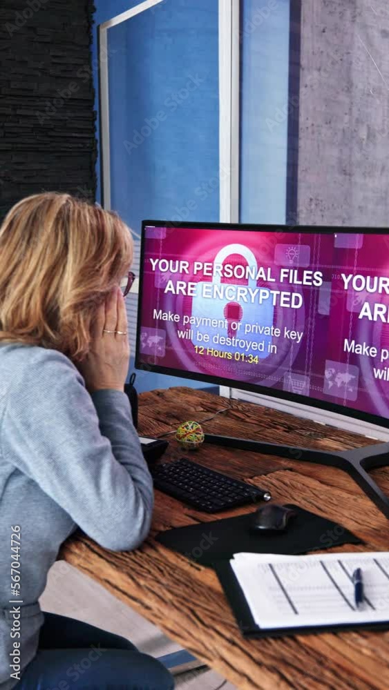 Poster ransomware malware attack. business computer hacked