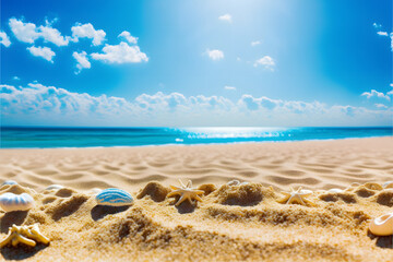Fototapeta na wymiar beach sand background with blue ocean, Illustration generativ ai 