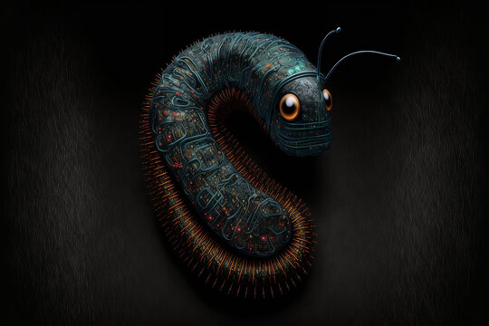 Cyber security worm digital on black background