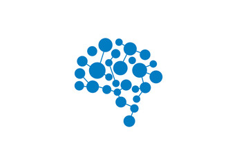 Brain Logo silhouette over view design vector template. Brainstorm thinking idea Logotype icon concept