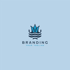 Water waves crown Logo Design Template 