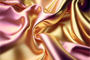 pink and yellow swirling satin background fabric texture colorful, generative ai