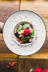 Black Tangliolini with Shrimps modern cuisine with seafood. High quality photo