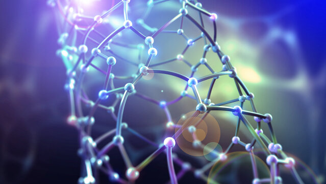 Nano particles of crystalline structure. Genetics evolution of artificial intelligence 3D illustration. Innovations, fantasy, multicolored cyberspace