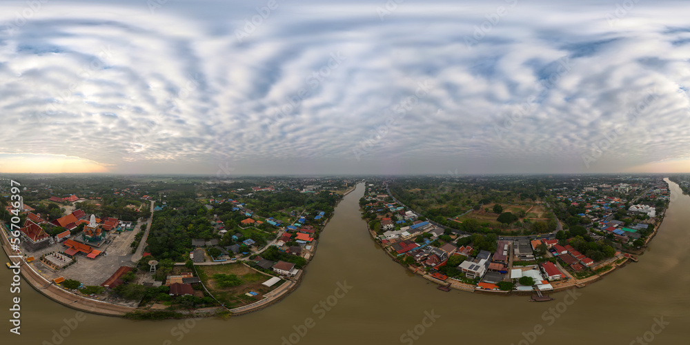 Wall mural 360 degree high angle picture of the river in thailand. used as a water transportation route and the